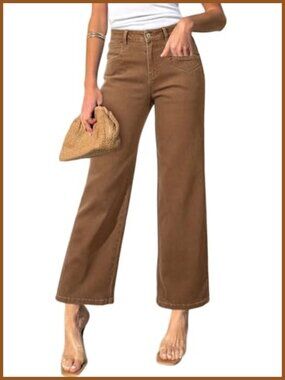 High Waisted Straight Leg Stretchy Ankle Jeans Slant Pockets